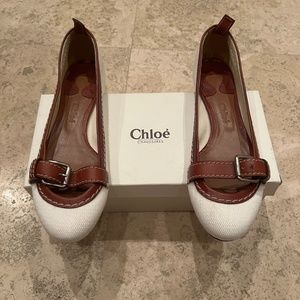 Chloe White Flat with Brown Leather Buckle